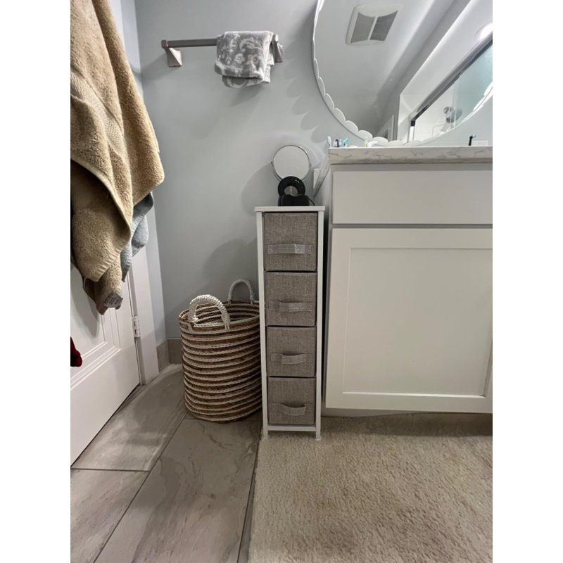 Narrow Dresser with 4 Drawers Vertical Slim Storage Chest of Drawers with Steel Frame